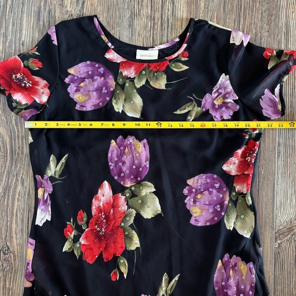 Mosaic S/S Dress Size 14 Black Purple Red Floral Sequins Sheer Overlay Long Maxi - Picture 6 of 14